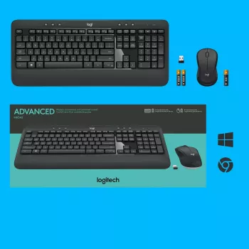 Wireless keyboard and mouse set Logitech MK540 Advanced — full-size QWERTY keyboard, USB receiver, US layout, ergonomic mouse, black/white