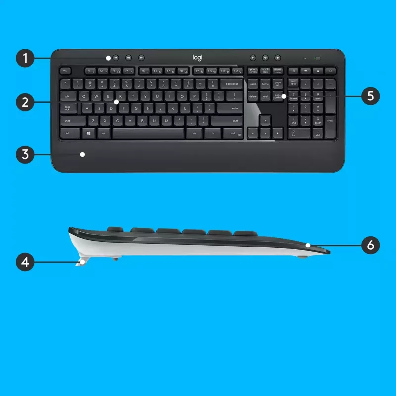 Wireless keyboard and mouse set Logitech MK540 Advanced — full-size QWERTY keyboard, USB receiver, US layout, ergonomic mouse, black/white