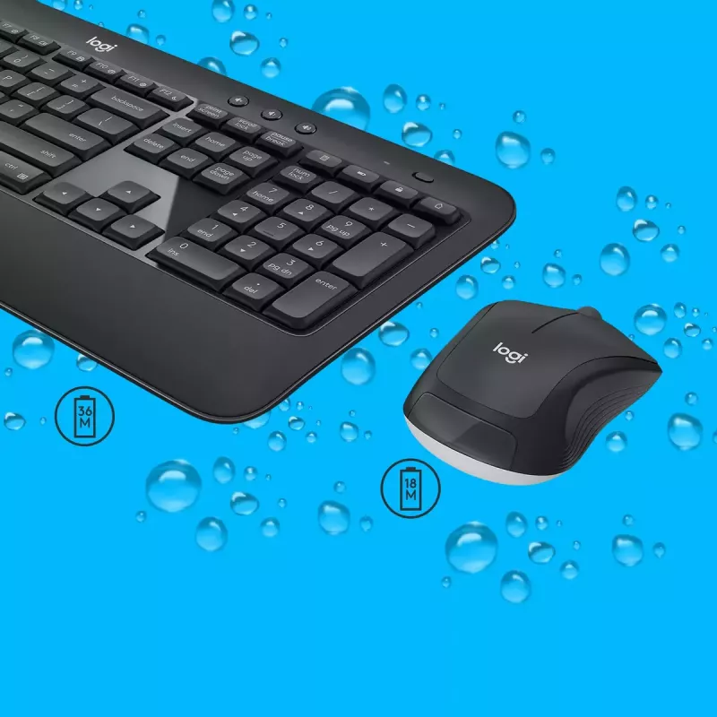 Wireless keyboard and mouse set Logitech MK540 Advanced — full-size QWERTY keyboard, USB receiver, US layout, ergonomic mouse, black/white