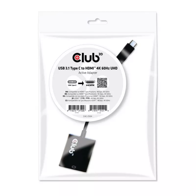 USB 3.1 Type C to HDMI 2.0 UHD 4K 60Hz Active Adapter CLUB3D CAC-2504