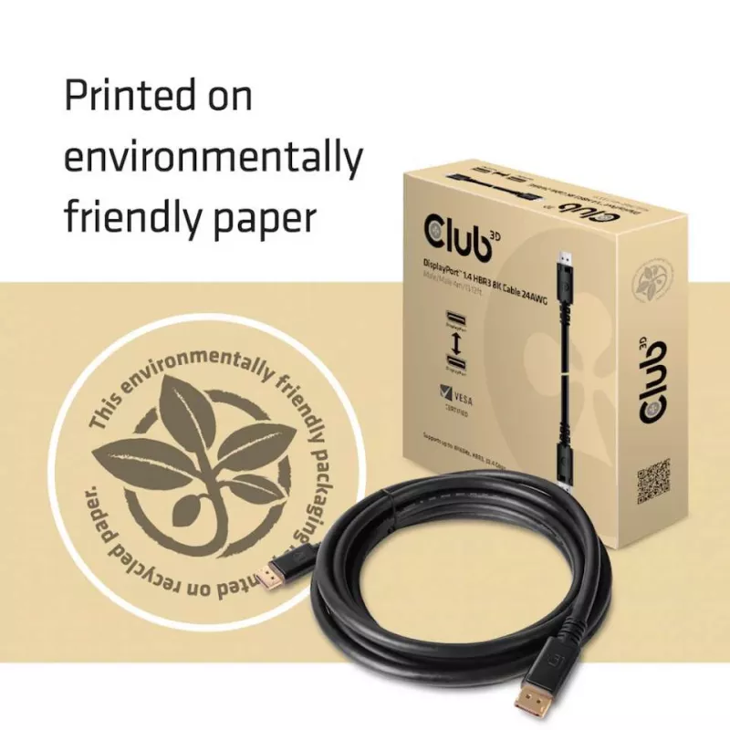CLUB3D DisplayPort 1.4 HBR3 8K Cable M/M 4m /13.12ft, 4 m, DisplayPort, DisplayPort, Male, Male, 7680 x 4320 pixels