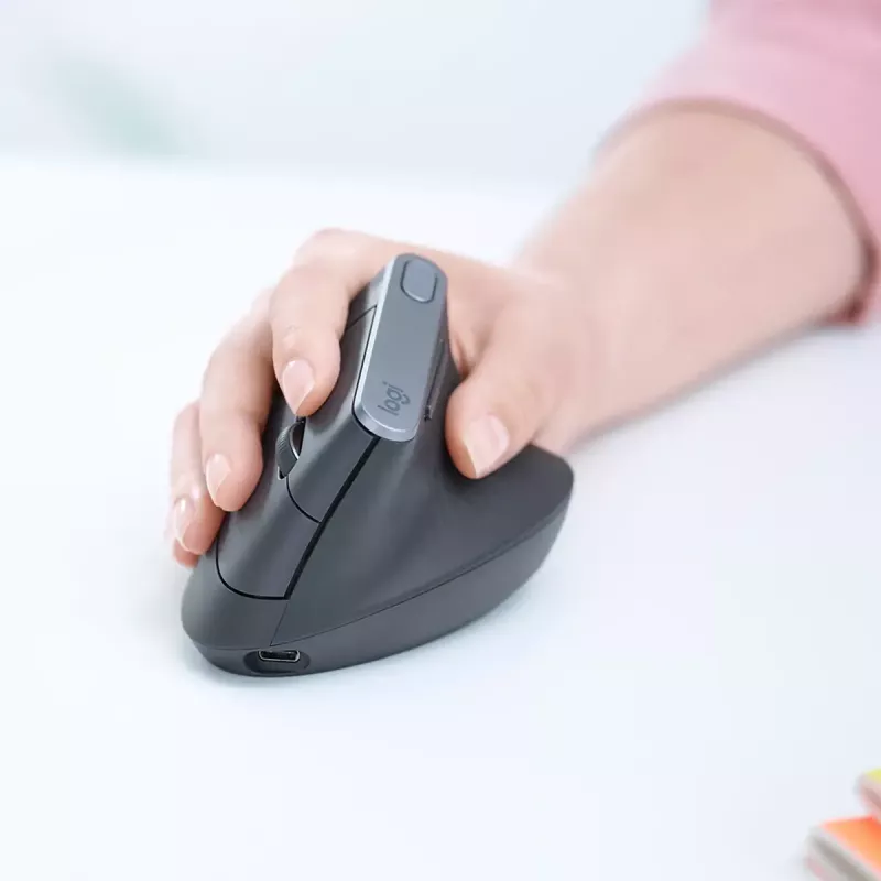Ergonomic wireless mouse Logitech MX Vertical, MX Vertical, 4000 DPI, RF Wireless + Bluetooth, right-hand, Graphite, office use
