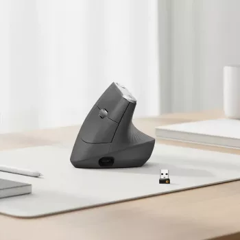 Ergonomic wireless mouse Logitech MX Vertical, MX Vertical, 4000 DPI, RF Wireless + Bluetooth, right-hand, Graphite, office use