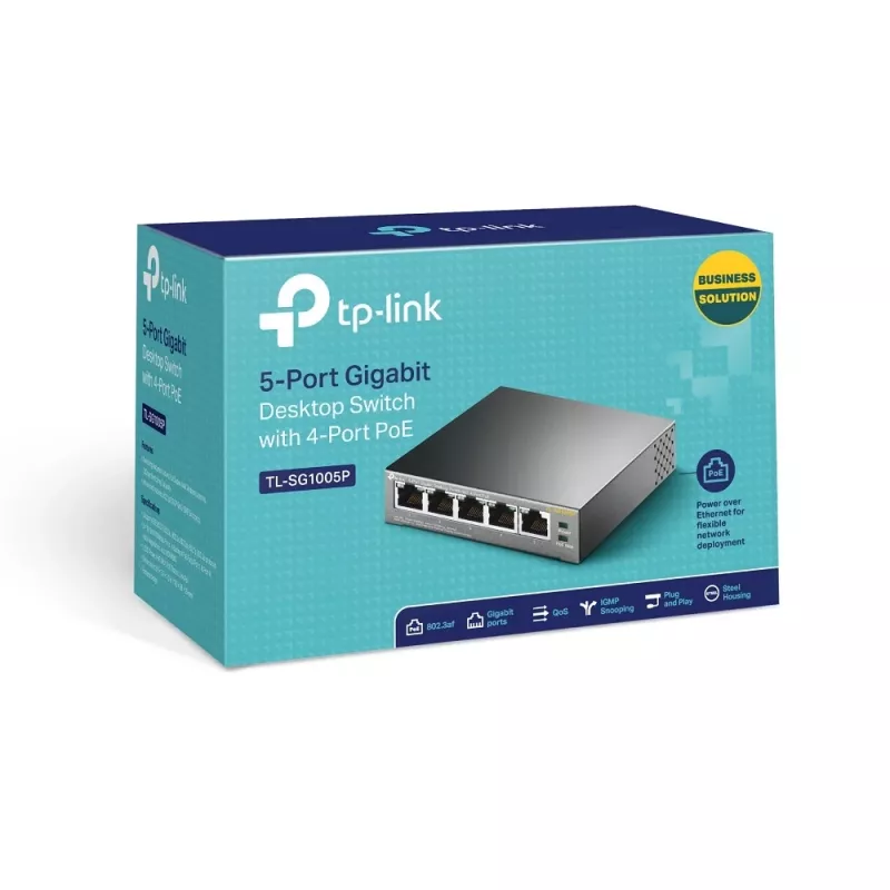 TP-Link 5-Port Gigabit Desktop PoE Switch with 4-Port, Unmanaged, Gigabit Ethernet (10/100/1000), Power over Ethernet (PoE)