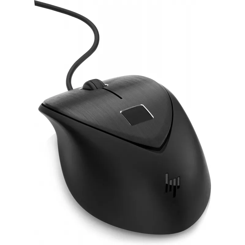 HP USB Fingerprint Mouse, Ambidextrous, USB Type-A, Black
