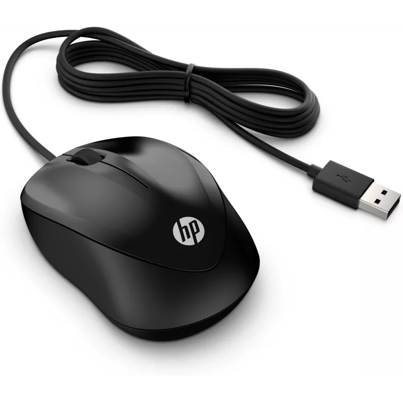 HP Wired Mouse 1000, Ambidextrous, USB Type-A, 1200 DPI, Black