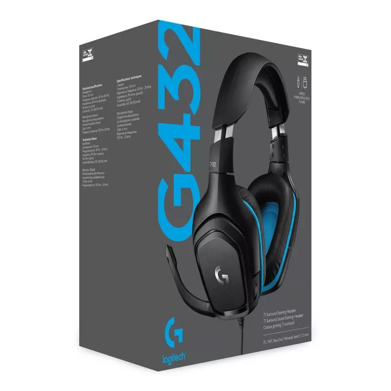 LOGITECH G432 - USB / 3.5mm - Game-headset - 7.1 Surround - Blue