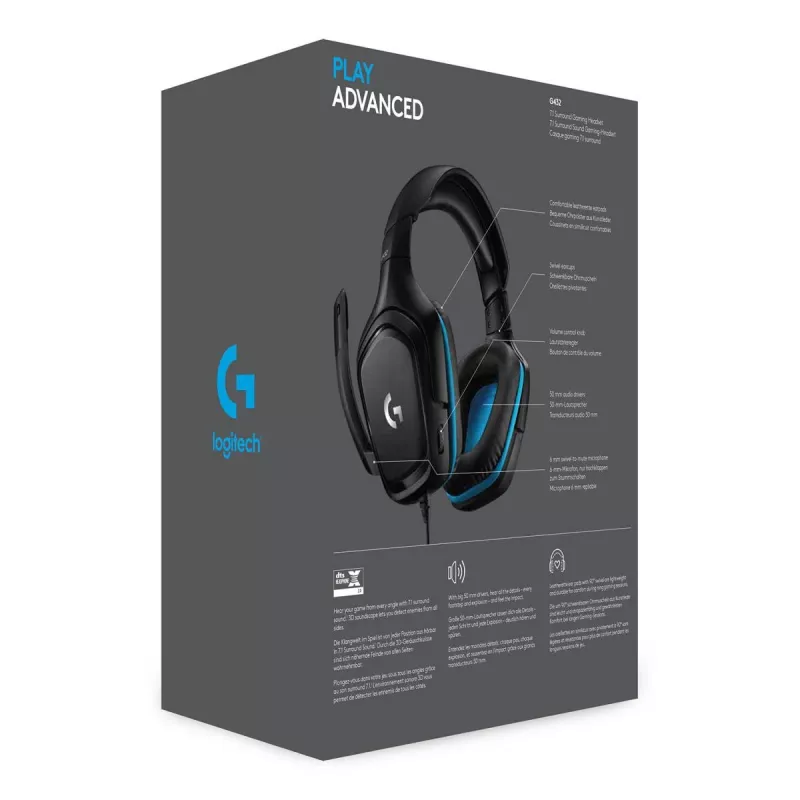 LOGITECH G432 - USB / 3.5mm - Game-headset - 7.1 Surround - Blue
