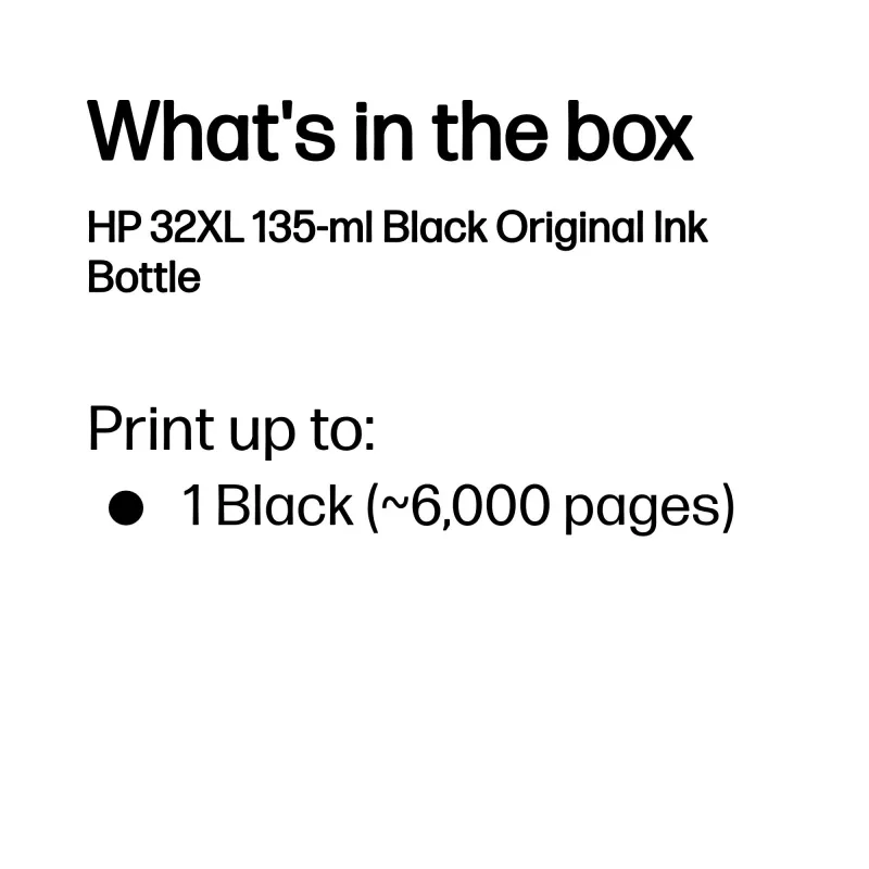 HP 32XL 135-ml Black Original Ink Bottle, Black, Malaysia, 15 - 35 °C, 15 - 35 °C, 20 - 80%, 1 pc(s)