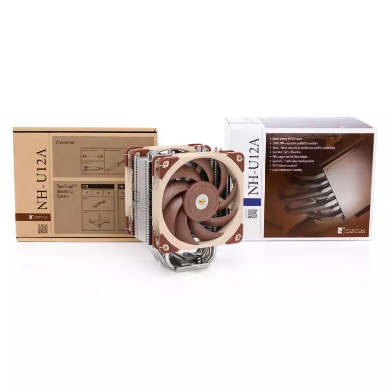 CPU Cooler Noctua NH-U12A 120 mm, dual-fan, copper base, aluminum radiator, PWM, for multiple Intel/AMD sockets
