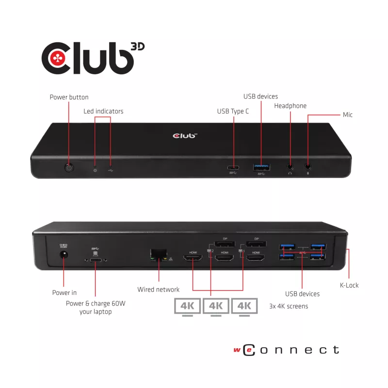 CLUB3D The CSV-1562 is an USB3.2 Gen1 Type-C Universal Triple 4K30Hz Charging Docking Station and is DisplayLink® Certified. The Universal Charging Dock