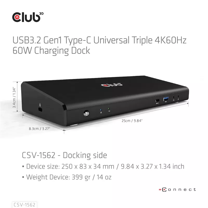 CLUB3D The CSV-1562 is an USB3.2 Gen1 Type-C Universal Triple 4K30Hz Charging Docking Station and is DisplayLink® Certified. The Universal Charging Dock