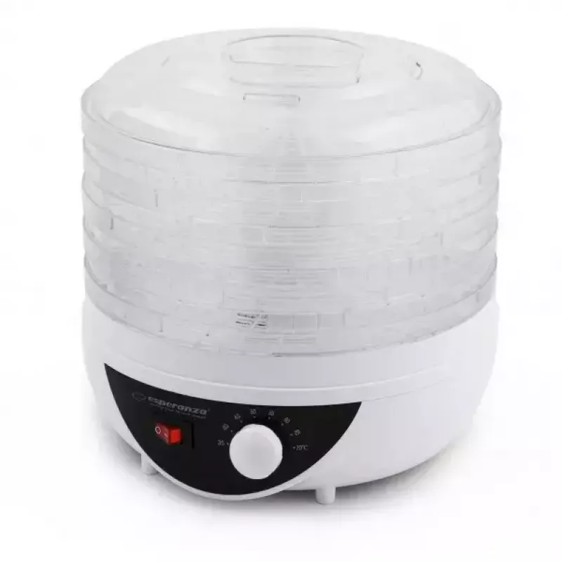 Food dehydrator ESPERANZA EKD002 – 5 trays, 250 W, adjustable thermostat, max temp 75°C, translucent white