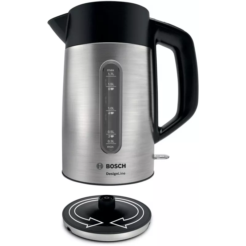 Bosch TWK4P440 electric kettle 1.7 L 2400 W Black, Stainless steel