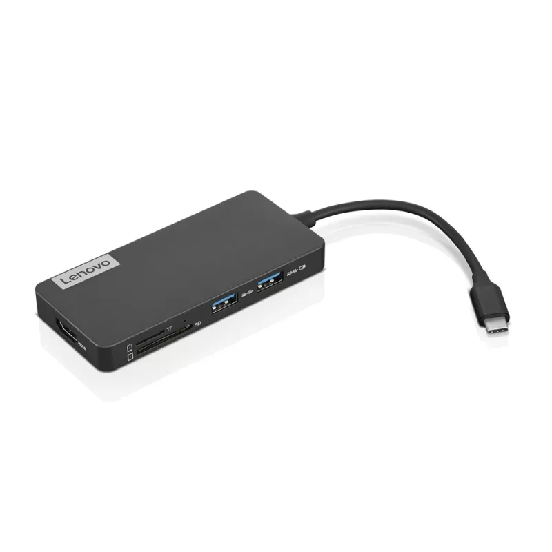 Docking station Lenovo GX90T77924 — USB-C hub with HDMI 1.4, 2×USB-A 3.2 Gen1, USB‑2.0, microSD card reader, grey