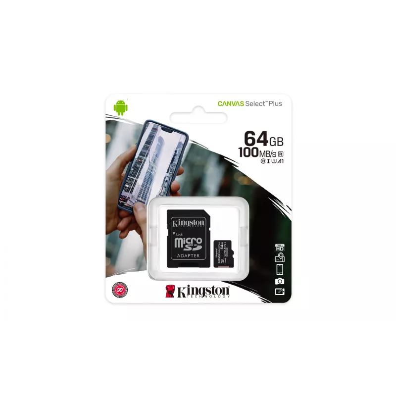 Kingston Technology Canvas Select 64GB micSDXC Plus 100R A1 C10 Card + ADP