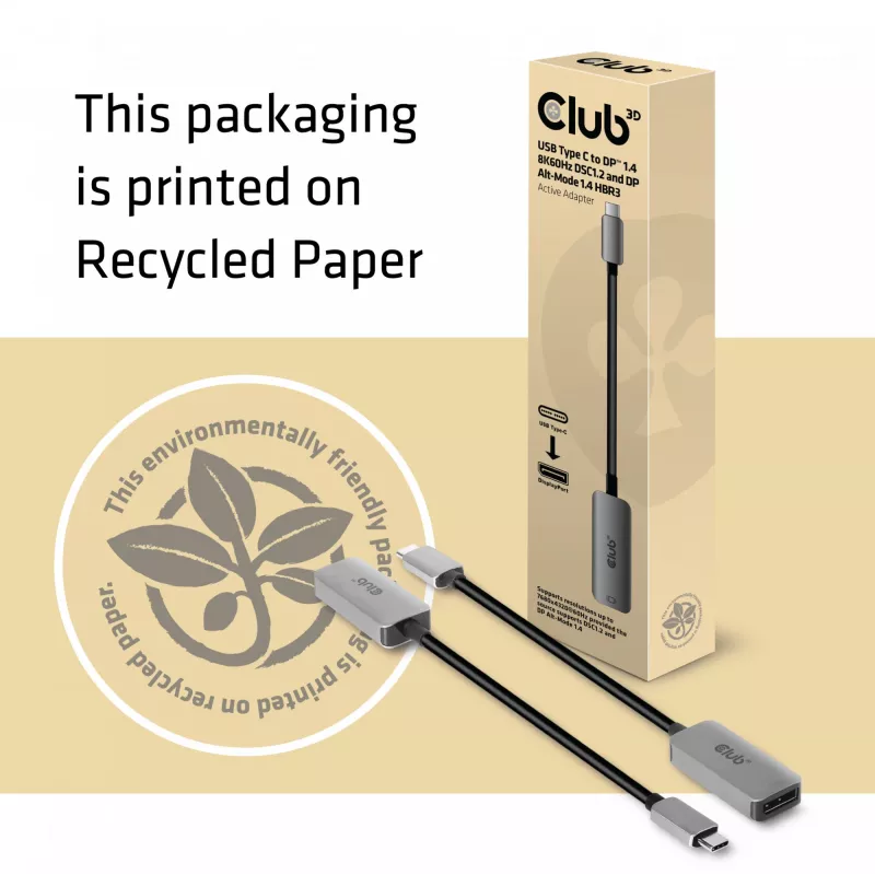 CLUB3D USB Type C to DisplayPort 1.4 8K60Hz HBR3 Active Adapter