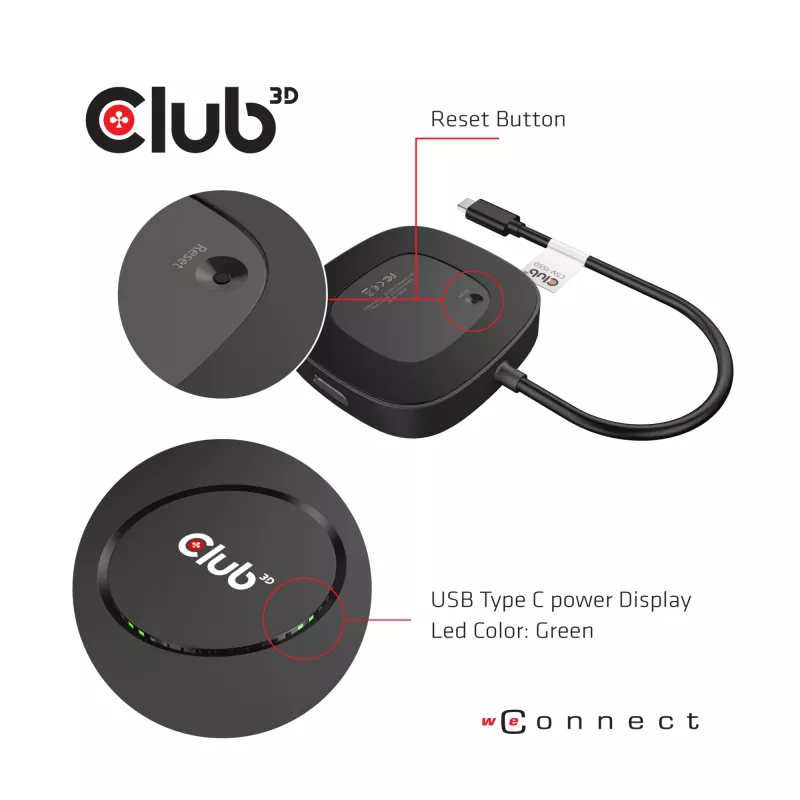 CLUB3D USB Type C 3.2 Gen 1 Multi Stream Transport (MST)Hub DisplayPort1.4 Triple Monitor