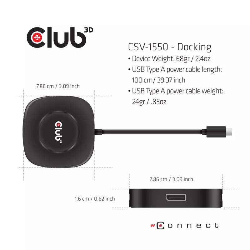 CLUB3D USB Type C 3.2 Gen 1 Multi Stream Transport (MST)Hub DisplayPort1.4 Triple Monitor