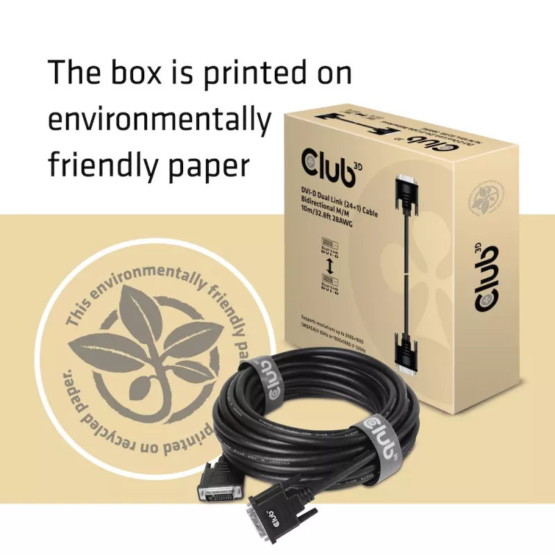 CLUB3D DVI-D Dual Link (24+1) Cable Bidirectional M/M 10m/32.8ft 28AWG