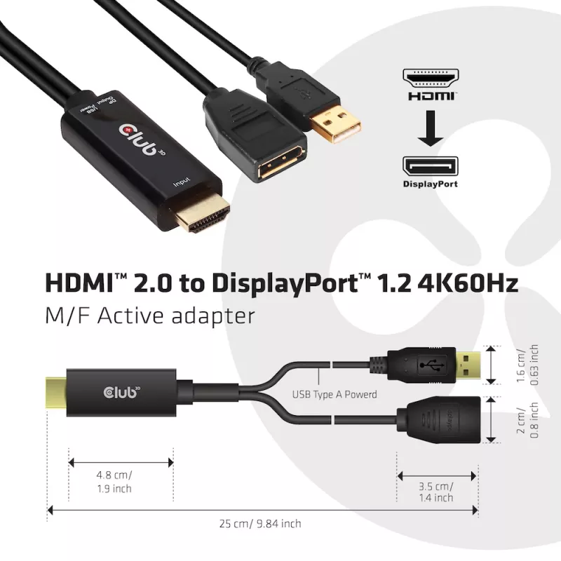 CLUB3D CAC-1331 video cable adapter 0.25 m HDMI DisplayPort Black