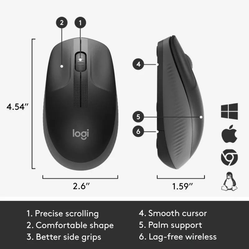 LOGITECH M190 Full-Size Wireless Mouse Charcoal