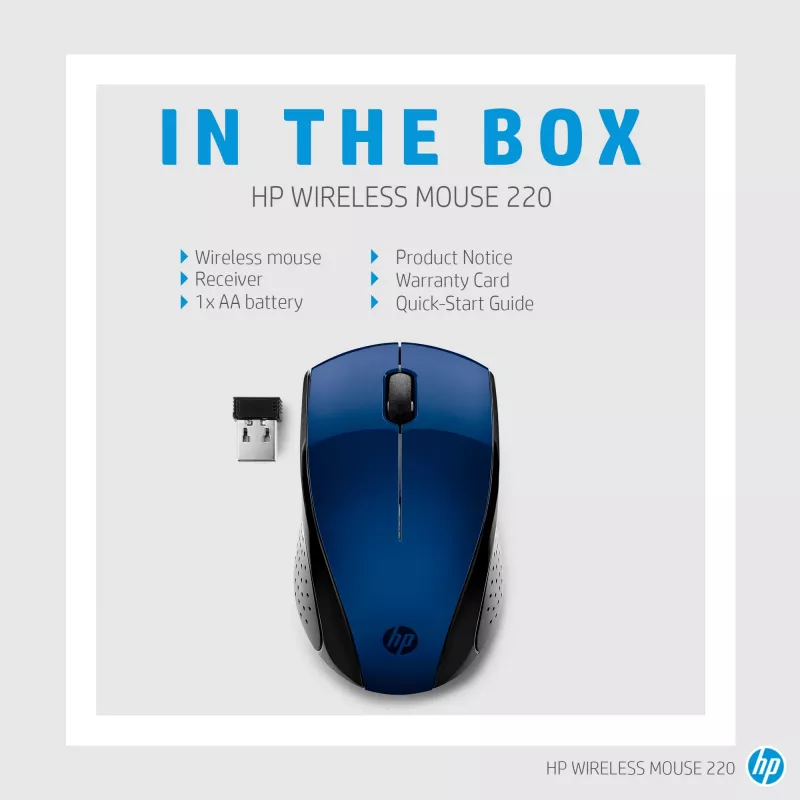 HP Wireless Mouse 220 (Lumiere Blue), Ambidextrous, RF Wireless, Blue