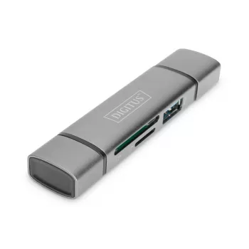 DIGITUS Combo Card Reader Hub (USB-C+USB 3.0) 1x SD, 1x MicroSD, 1x USB 3.0, grey