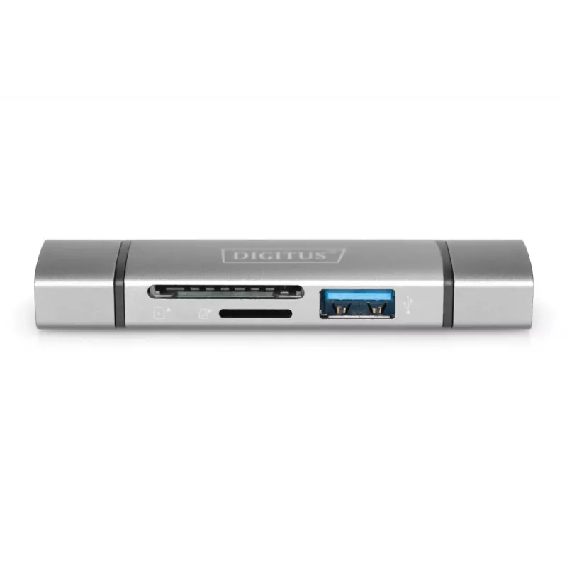 DIGITUS Combo Card Reader Hub (USB-C+USB 3.0) 1x SD, 1x MicroSD, 1x USB 3.0, grey