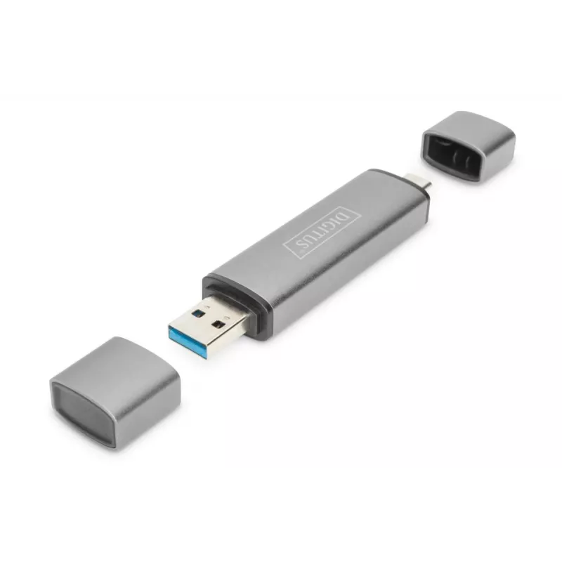 DIGITUS Combo Card Reader Hub (USB-C+USB 3.0) 1x SD, 1x MicroSD, 1x USB 3.0, grey