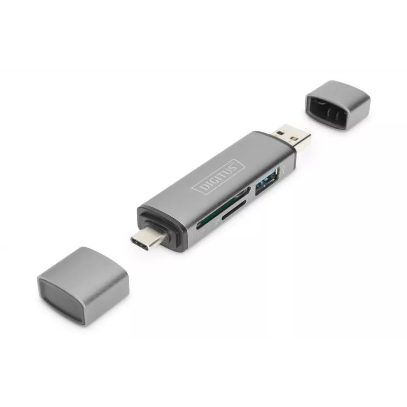 DIGITUS Combo Card Reader Hub (USB-C+USB 3.0) 1x SD, 1x MicroSD, 1x USB 3.0, grey