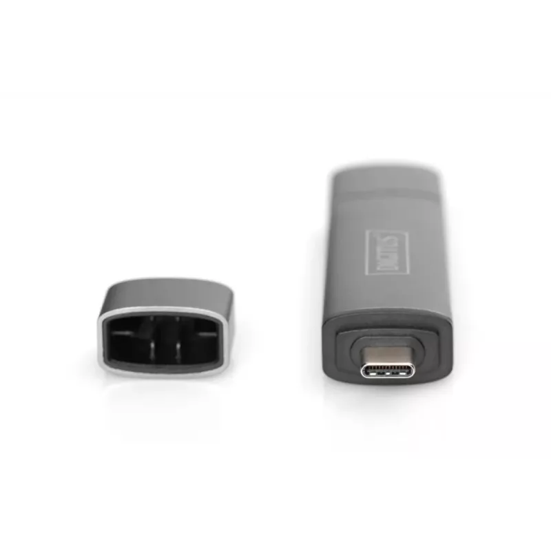 DIGITUS Combo Card Reader Hub (USB-C+USB 3.0) 1x SD, 1x MicroSD, 1x USB 3.0, grey