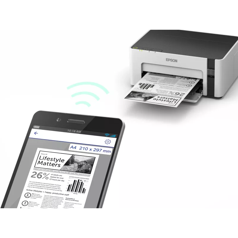 Inkjet printer Epson EcoTank ET-M1120 — monochrome, A4, 1440x720 DPI, Wi‑Fi, refillable ink tank