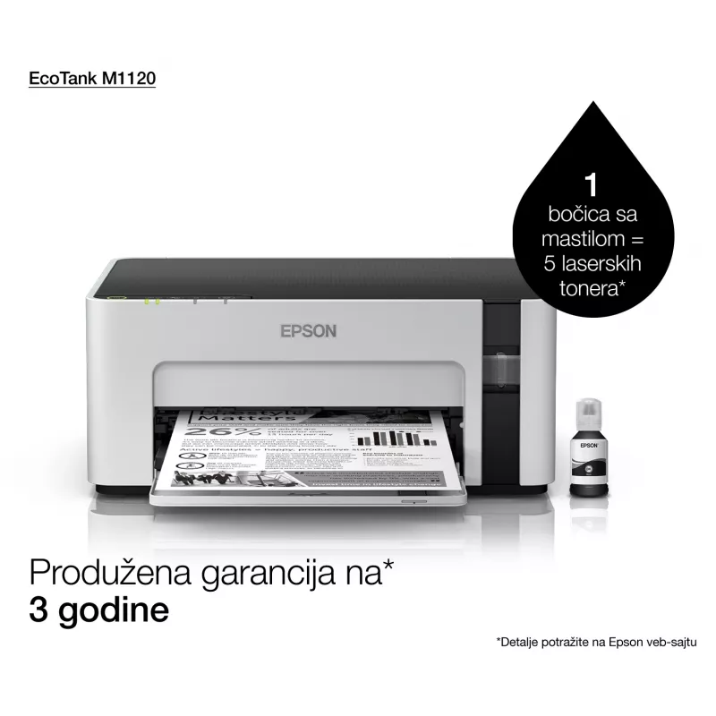 Inkjet printer Epson EcoTank ET-M1120 — monochrome, A4, 1440x720 DPI, Wi‑Fi, refillable ink tank