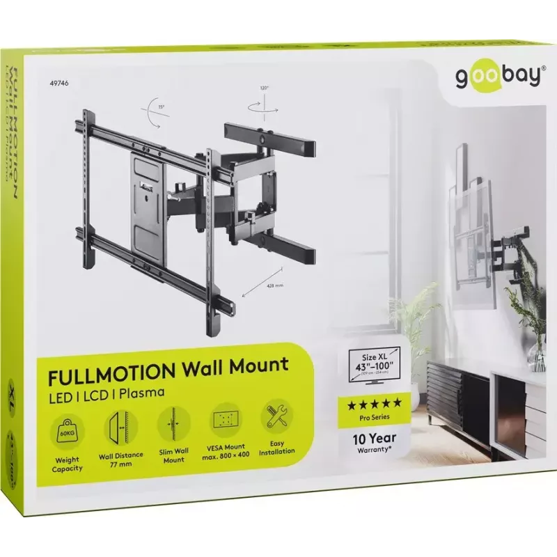 Goobay TV wall mount Pro FULLMOTION (XL) 60 kg 43-100 inch