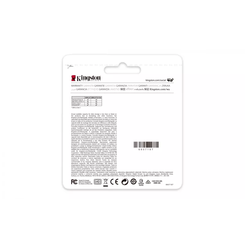 Kingston Technology DataTraveler 64GB Kyson USB Flash Drive, 64 GB, USB Type-A, 3.2 Gen 1 (3.1 Gen 1), 200 MB/s, Capless, Silver