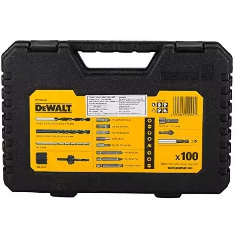 Drill bit set DeWalt DT71563-QZ — 100 pcs for metal, includes screwdriver bits and carrying case