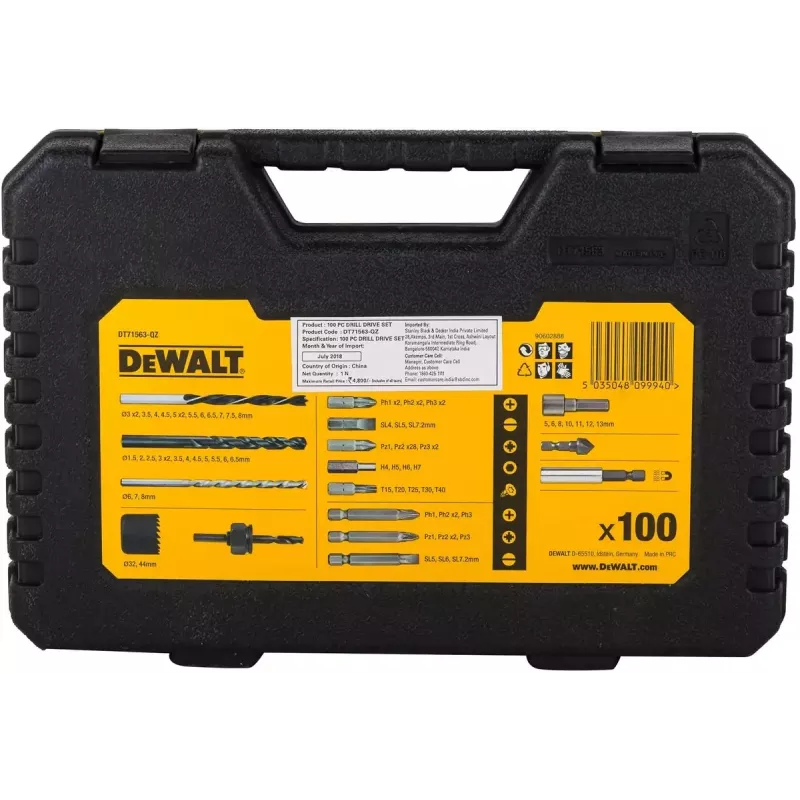 Drill bit set DeWalt DT71563-QZ — 100 pcs for metal, includes screwdriver bits and carrying case