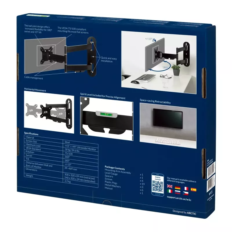 ARCTIC W1C - Wall Mount with Retractable Folding Arm