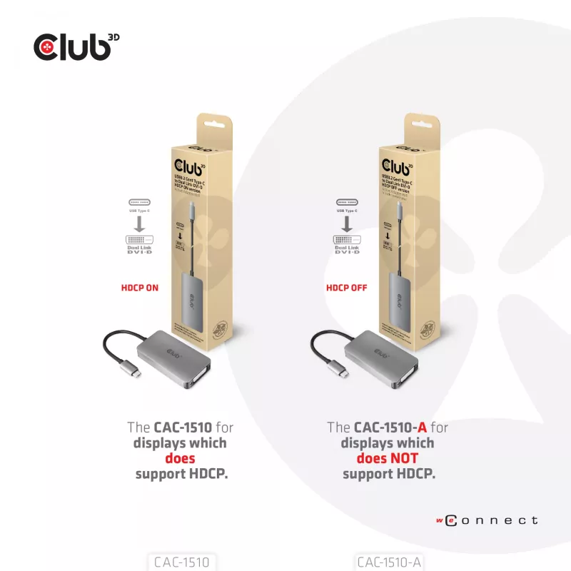 CLUB3D USB3.2 Gen1 Type-C to Dual Link DVI-D HDCP OFF version Active Adapter M/F for Apple Cinema Displays