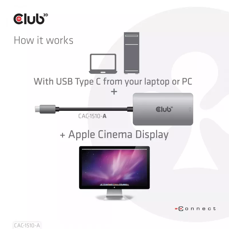 CLUB3D USB3.2 Gen1 Type-C to Dual Link DVI-D HDCP OFF version Active Adapter M/F for Apple Cinema Displays