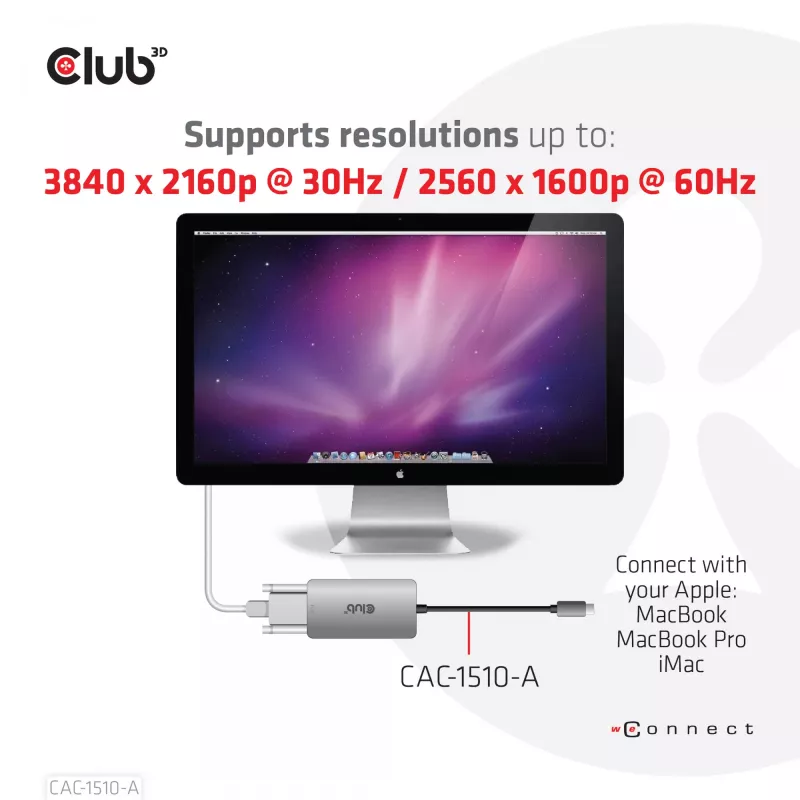 CLUB3D USB3.2 Gen1 Type-C to Dual Link DVI-D HDCP OFF version Active Adapter M/F for Apple Cinema Displays