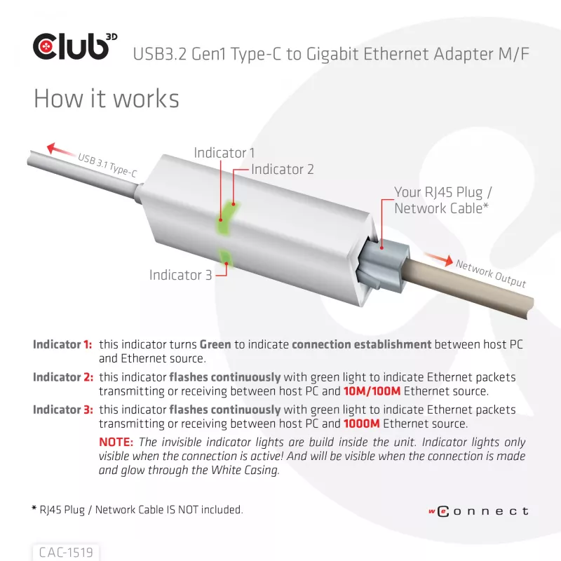 USB3.2 Gen1 Type-C to Gigabit Ethernet Adapter CLUB3D CAC-1519