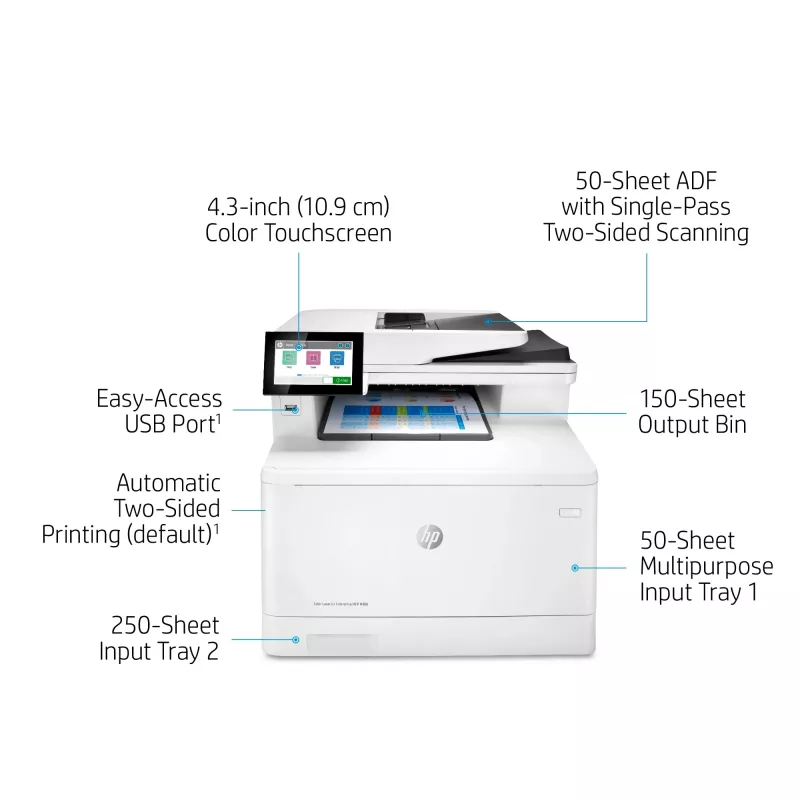 HP Color LaserJet Enterprise MFP M480f, Laser, Colour printing, 600 x 600 DPI, A4, Direct printing, White, Black