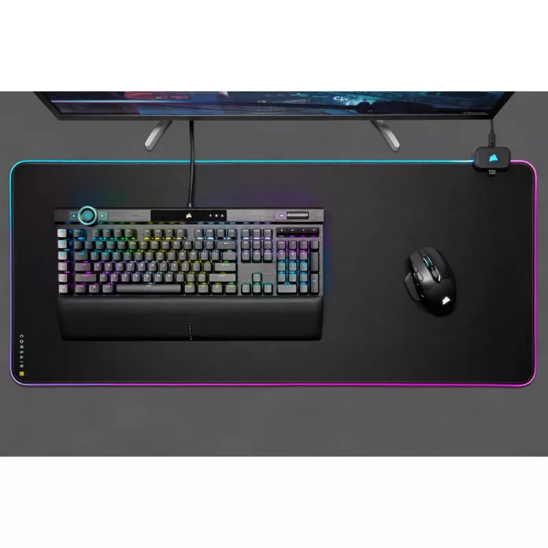 Gaming mouse pad CORSAIR MM700 RGB — 930×400 mm, 4 mm thickness, rubber base, USB-powered LED backlight, black