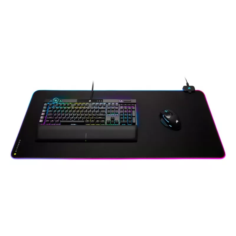 Gaming mouse pad CORSAIR MM700 RGB — 930×400 mm, 4 mm thickness, rubber base, USB-powered LED backlight, black