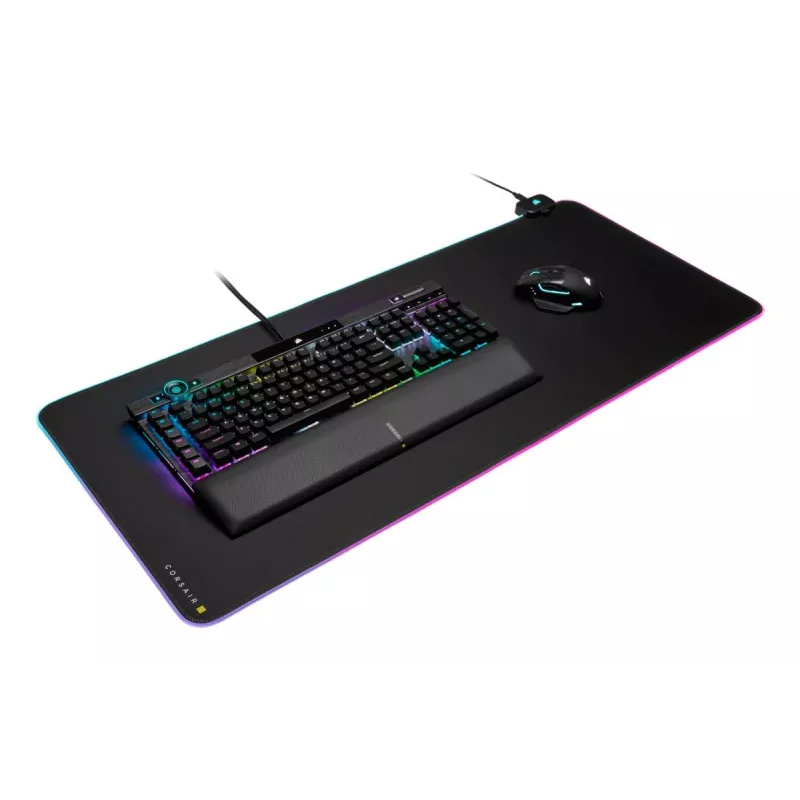 Gaming mouse pad CORSAIR MM700 RGB — 930×400 mm, 4 mm thickness, rubber base, USB-powered LED backlight, black