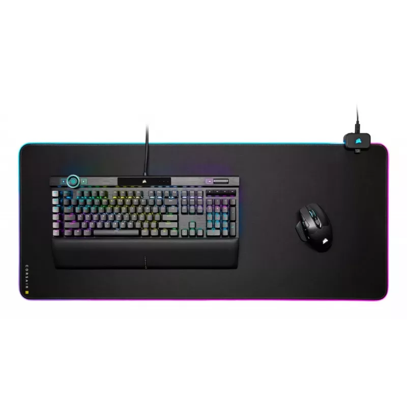 Gaming mouse pad CORSAIR MM700 RGB — 930×400 mm, 4 mm thickness, rubber base, USB-powered LED backlight, black