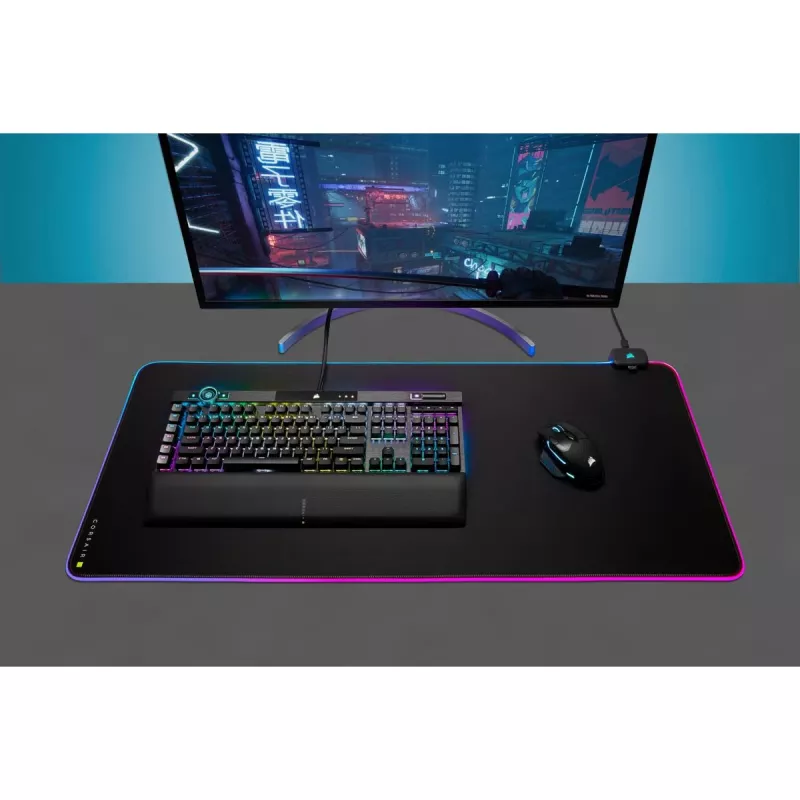 Gaming mouse pad CORSAIR MM700 RGB — 930×400 mm, 4 mm thickness, rubber base, USB-powered LED backlight, black