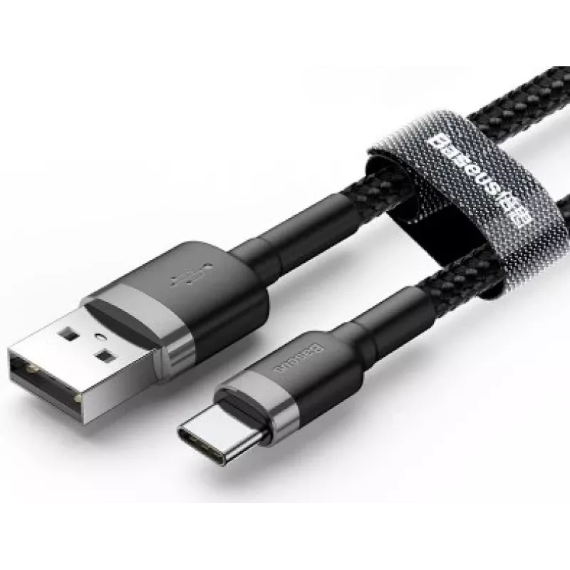 BASEUS Braided Cafule Fast Charging Cable - USB Type-A To Type-C 2A - 3m - Grey/ Black (Nylon)